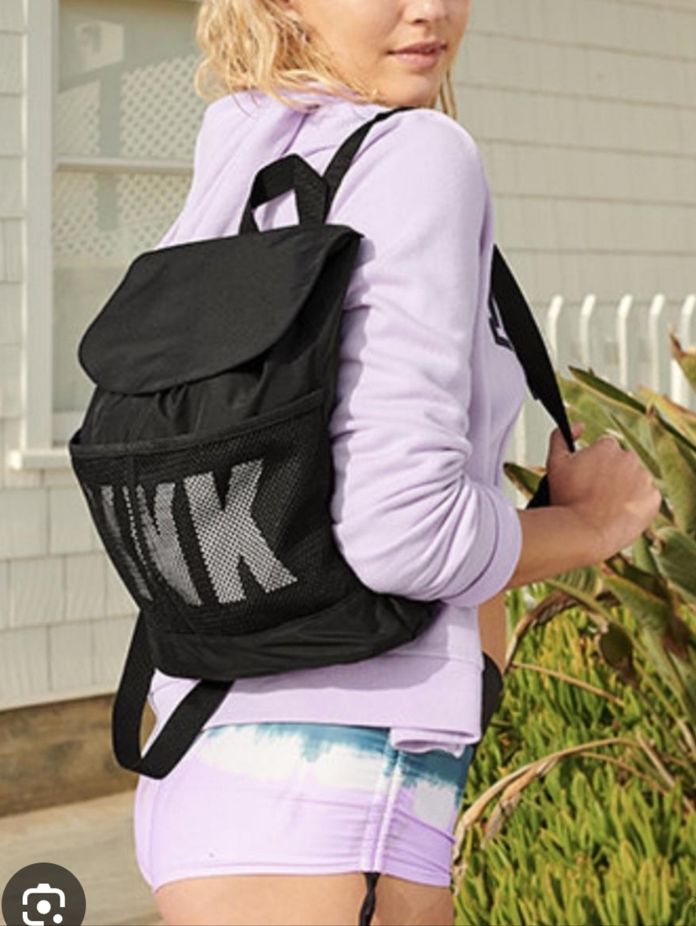 PINK Victoria's Secret Black Mesh Logo Backpack
